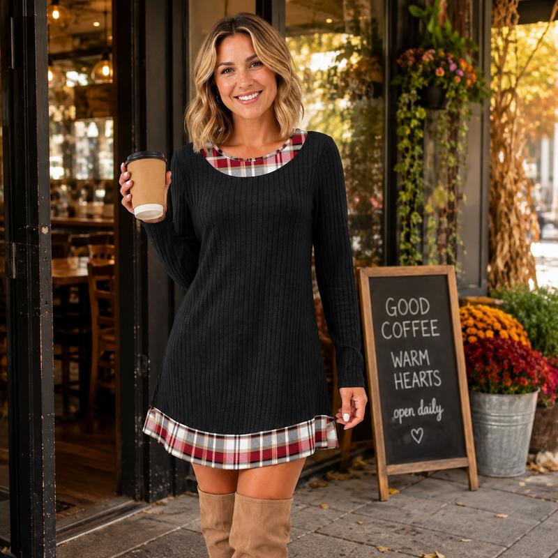 The Cozy Plaid Sweater Dress